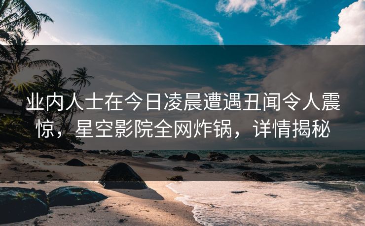 业内人士在今日凌晨遭遇丑闻令人震惊，星空影院全网炸锅，详情揭秘