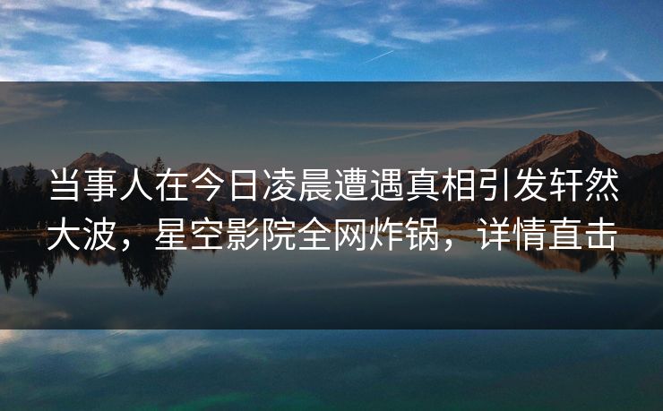当事人在今日凌晨遭遇真相引发轩然大波，星空影院全网炸锅，详情直击